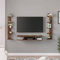 Estoye Engineering Wood Wall Mount TV Entertainment Unit Set Top Box Stand/TV Cabinet with Shelves for Books & Decor Display Unit Bed Living Room Upto 42 Inches (Brown Maple)