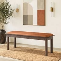 Dane Solid Wood Bench In Danish Walnut Finish with Nappa Tan Leatherette Colour