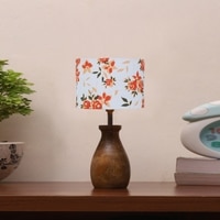 Devansh Multicolor Cotton Table Lamp With  Wood Natural Base (7X13 Inches)-15