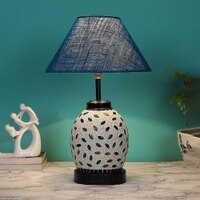 Scarlet Turquoise Jute Glass Table lamp with Iron Base