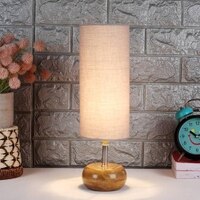 Maya Grey Fabric Shade Table Lamp with Natural Wooden Base