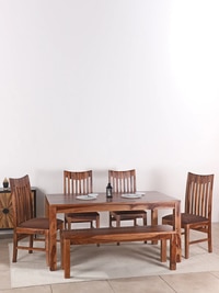 Moon Sheesham Wood 6 Seater dining set with Bench In Rustic Teak Teak Finish
