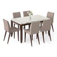 Matteo Engineered Wood 6 Seater Dining Table With Set Of 6 Persica Dining Chairs (Finish- Dark Walnut)