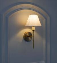 BETTIE Integrated LED Brass Wall Light with White Cotton Shade