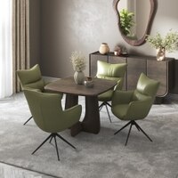 Aero Solid Wood 4 Seater Dining Table With 4 Beck Dining Chairs (Finish : Danish Walnut, Chair Colour : Olive Leatherette)