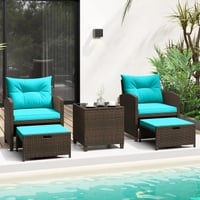 Carry Bird Wicker Patio Furniture Outdoor Balcony Chairs In Brown And Sky Blue Colour