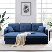 William Solid Wood Sofa cum Bed in Navy Blue