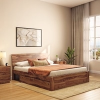 Boston Solid Wood Queen Size Bed With Drawer Storage (Teak Finish)