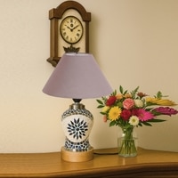 Devansh Conical Grey Cotton Shade Lamp With Wood & Mosaic Glass Base For Decoration/Office/Home/Gifting/Study For Decoration/Office/Home/Gifting/Study -(10X10X14.5) Inches -A