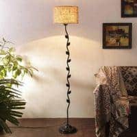 Abigail Beige Natural Fiber Floor Lamp with Black Iron Base