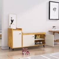 Hexa Red Engineered Wood Shoe Rack in Giant Wood and Frosty White Colour