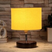 Merlin Yellow cotton table lamp with brown wood base