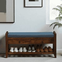 Drobak Solid Wood Shoe Rack with Seating in Walnut Brown finish