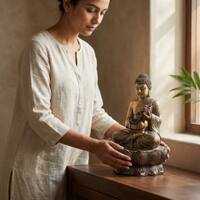 Water Fountain Lotus Serenity Buddha Water Fountain in Multicolor Colour