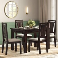 Fidora 4 Seater Dining Table With Set Of 4 Martha Dining Chairs (Colour- Wheat Brown, Finish- Mahogany)