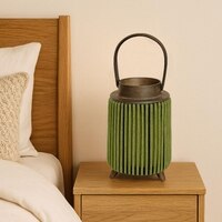 Luxe Home Hanging Bamboo Lantern with Handle or Glass Jar - 2025-331- Green ( 22x14x14 cm )