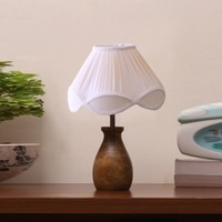 Devansh Off White Vintage  Cotton Table Lamp With  Wood Natural Base (10X12.5 Inches)-39