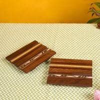 Coaster Wooden Handcrafted with Flower Art (Set of 2) (4.5x3.5")