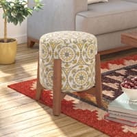 Nicole Stool In Amber Walnut Finish With Yellow Suzani Jacquard Colour
