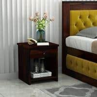 WoodcutSolid Wood  Bedside Table in Walnut Finish