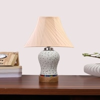 Devansh Off-White Cotton Shade Cross Pleated Lamp With Wood & Mosaic Glass Base For Decoration/Office/Home/Gifting/Study For Decoration/Office/Home/Gifting/Study