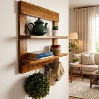 Verona Wooden Wall Shelf Organiser With Key Holders