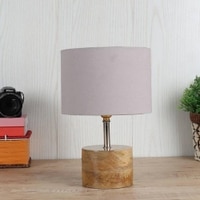 Maelee Grey Fabric Shade Table Lamp with Natural Wooden Base