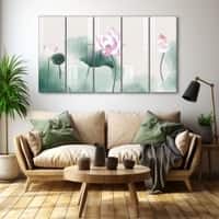 The Castle Decor Lotus Wall Painting Wooden Framed 27x48 Inch (Style 3)