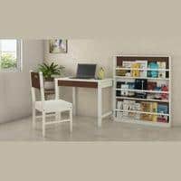 Mystica Solid Wood Study Desk with Drawer in Ivory Coffee Walnut Colour