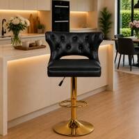 Doe Buck Verona Faux Leather Adjustable Bar Stool in Black Colour with Gold Base