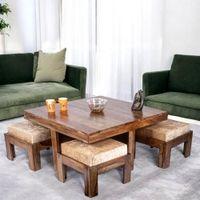 Blane Sheesham Wood 4 Seater Coffee Table Set In Teak Finish