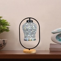 Devansh Multicolor Glass Wooden & Iron  Table Lamp -17 Inch Height  -Apl4