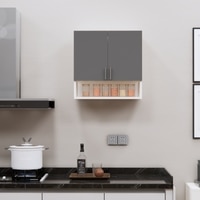 2 Doors Modular Wall Mounted Kitchen Cabinet With Organizer Shelf In Slate Grey Finish