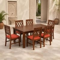 Globally Indian Pranika Solid Sheesham Wood 6 Seater Dining Table Set 6 Chairs Terracotta Orange