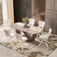 Paloma 6 Seater Jupiter Spanish Ceramic Dining Table With 6 Tulip Dining Chairs (Finish : Jupiter Spanish Ceramic, Chair Colour : Cream)