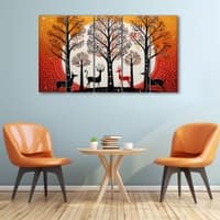 The Castle Decor Warli Art Wall Painting Wooden Framed 27x48 Inch (Style 4)