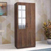 Zoey Engineered Wood 2 Door Wardrobe with Mirror in Classic Walnut Finish
