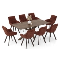 Anderson Solid Wood 8-Seater Dining Table With 8 Bren Swivel Dining Chairs (Finish : Danish Walnut, Chair Colour : Auburn)