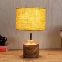 Harper Yellow Natural Fiber Shade Table Lamp with Natural Wooden Base