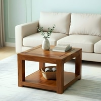Lisbon Sheesham Wood Contemporary Square Coffee Table In Natural Teak Finish