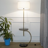 Jigger Metal Multiutility Shelf Floor Lamp With White Cotton Shade