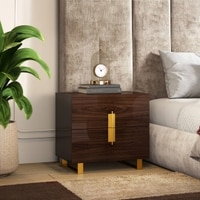 Aurelia Bedside Table in High Gloss Walnut Finish
