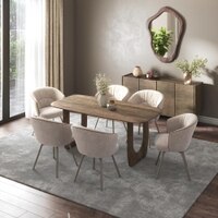 Aero Solid Wood 6 Seater Dining Table With 6  Calix Dining Chairs (Finish : Danish Walnut, Chair Colour : Beige)