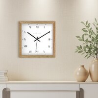 Square Wooden Wall Clock with Roman Numerals and Detailed Minute Track