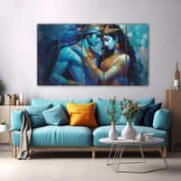 The Castle Decor Radha Krishna Wall Painting Wooden Framed Digital Painting 27x48 Inch (Style 3)