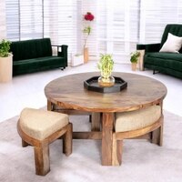 Nashville Sheesham Wood 4 Seater Coffee Table Set In Teak Finish