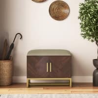 Nina 4 Pairs Solid Wood Shoe Cabinet With Seat In Mango Walnut Finish Taupe Leatherette