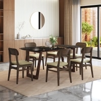 Adria Copa Cabana Black Stone 6 Seater Dinning Table With 6  Lunar Dining Chairs (Finish : Copa Cabana, Chair Colour : Ancient Ivory Cream)