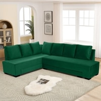 Melo 3 Seater Left Sectional Velvet Sofa Cum Bed in Green colour
