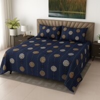 Dark Blue Floral 400 TC Cotton Flat Super King Size Bedsheet With 2 Pilllow Covers From Threads